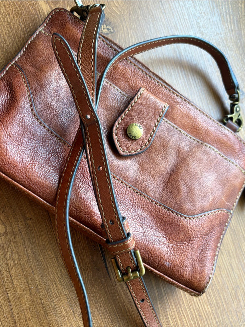 Cognac Brown Leather Crossbody Bag